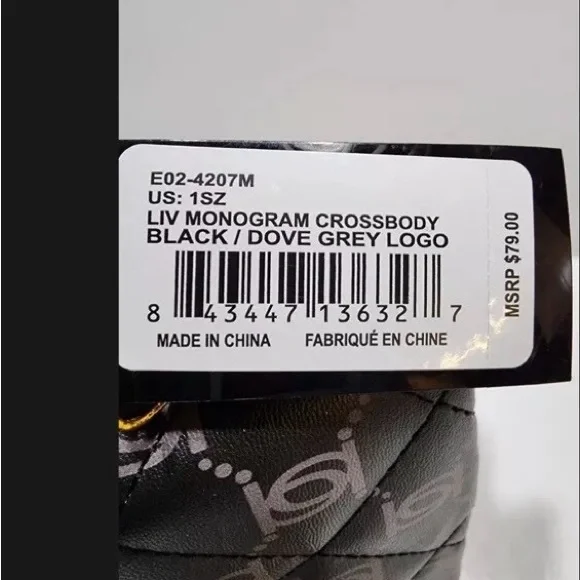 BEBE LIV MONOGRAM CROSSBODY BLACK DOVE GREY LOGO PURSE SHOULDERBAG NEW WITH TAG - Picture 9 of 11